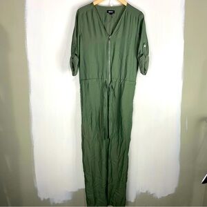 DKNY Utility Cargo Tie Front Waist One Piece Zip Up‎ Jumpsuit Army Green Size 4